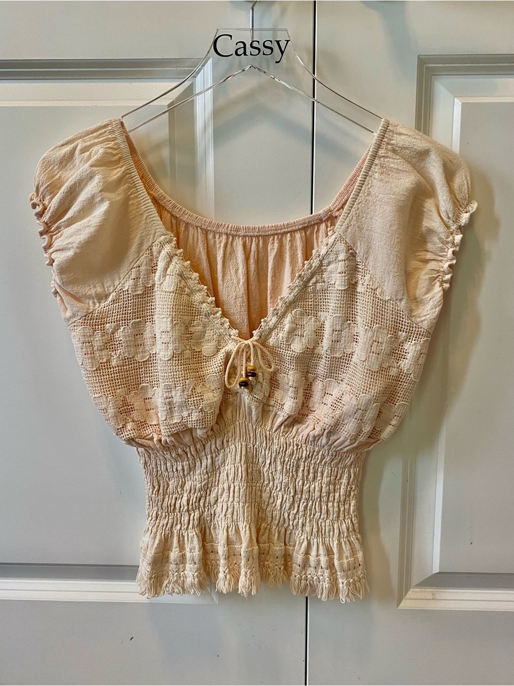 Vintage Cream Lace Bohemian Peasant Blouse Corset